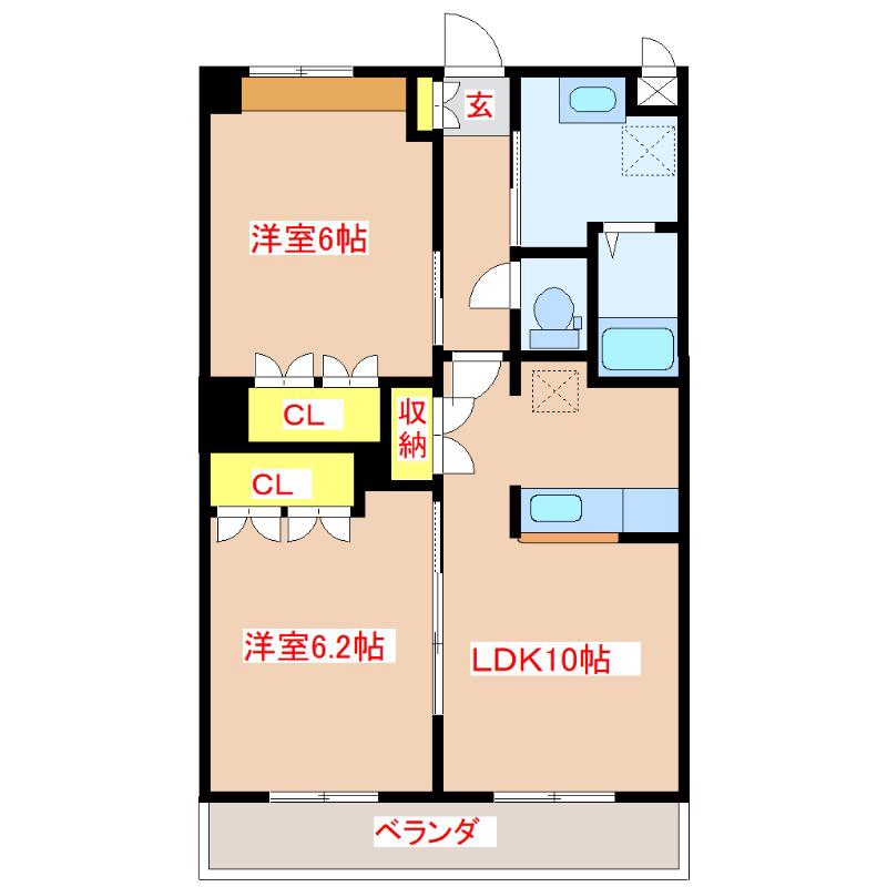 ベルビューMOMO(2LDK/2階)の間取り写真