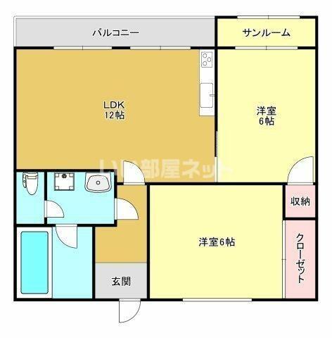 スカイコート下郡(2LDK/3階)の間取り写真