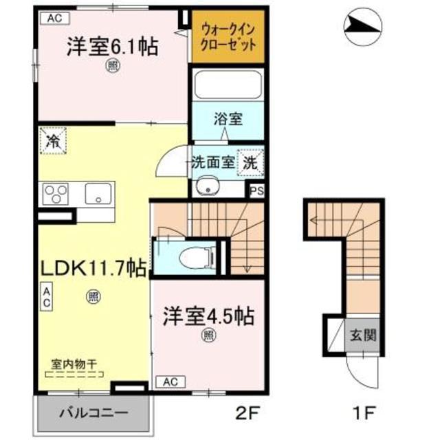 アスフォート(2LDK/2階)の間取り写真