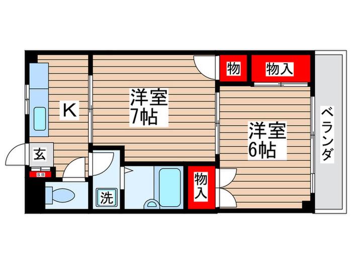 ウィンテラス東村山(2K/3階)の間取り写真