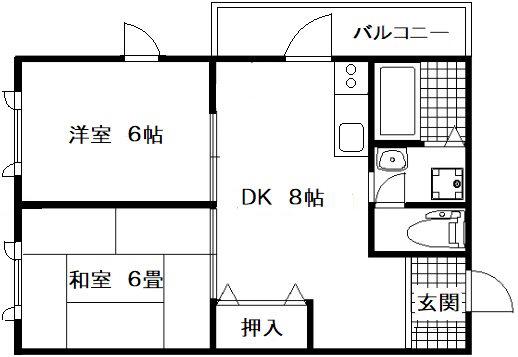 ラッフルズビル(2LDK/2階)の間取り写真