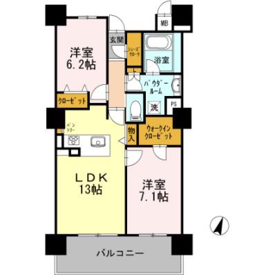 ロイヤルパークスERささしま サウス(2LDK/8階)の間取り写真