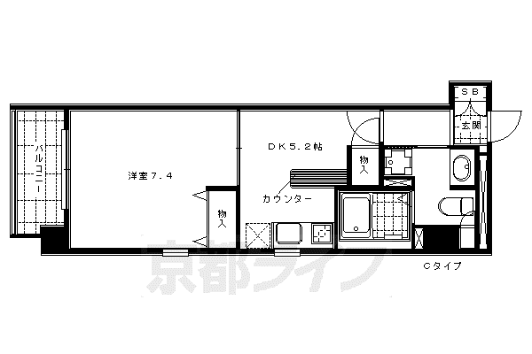 APEX京都東山三条(1DK/7階)の間取り写真
