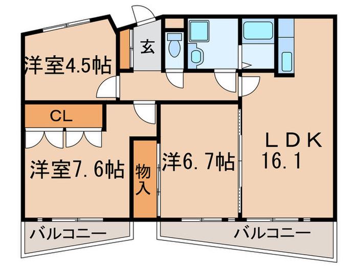 クリーン佐治(3LDK/3階)の間取り写真