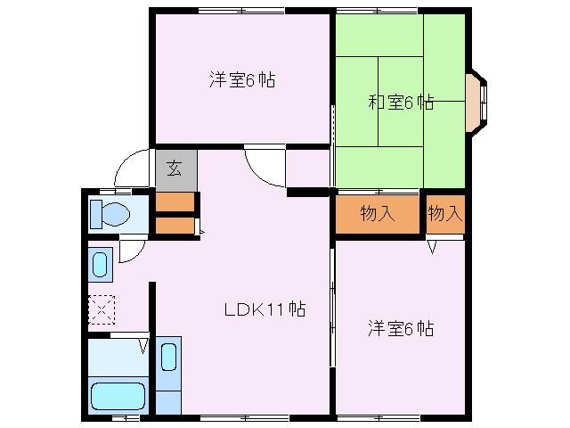 サンビレッジ松島IIIB棟(3LDK/1階)の間取り写真