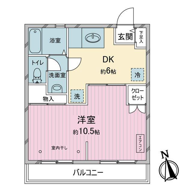 ＪＲ武蔵野線 新秋津駅 徒歩5分 3階建 築44年(1DK/1階)の間取り写真