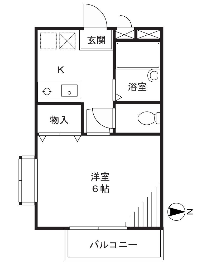 グランドゥール中原(1K/2階)の間取り写真