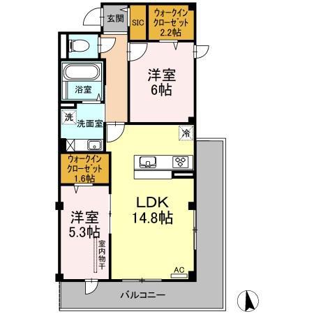 RESONATE大分駅南(2LDK/3階)の間取り写真