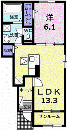 ラ・ルミエール B(1LDK/1階)の間取り写真