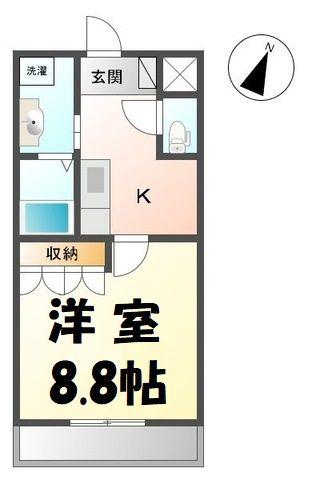 T-1テラス(1K/2階)の間取り写真
