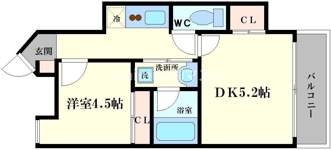 BLDK THATER(1DK/11階)の間取り写真