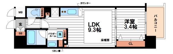 アーバネックス心斎橋イースト(1LDK/8階)の間取り写真