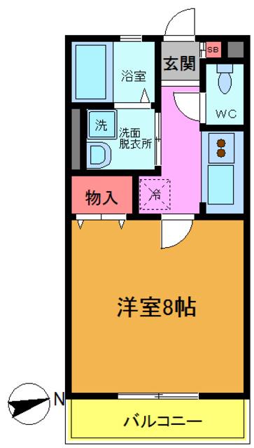 イーストヒルB棟(1K/2階)の間取り写真