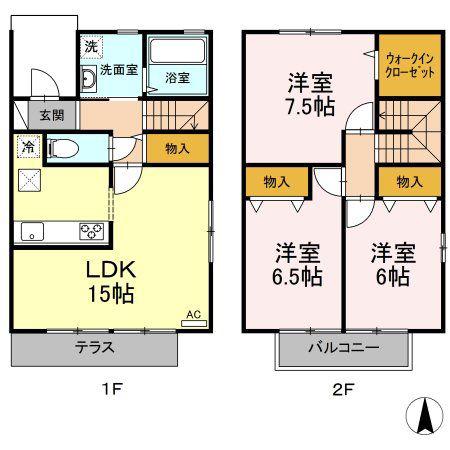 グランドールI・II(3LDK/1階)の間取り写真