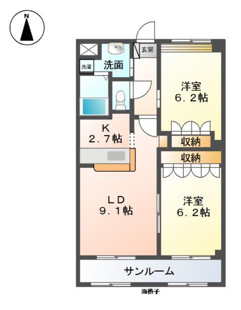 北陸鉄道石川線 押野駅 徒歩14分 2階建 築14年(2LDK/1階)の間取り写真