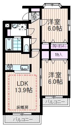 ヘーベルメゾン武蔵浦和(2LDK/3階)の間取り写真