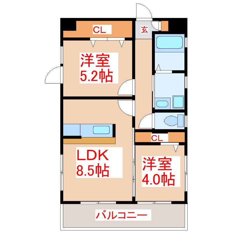 さくらヒルズ甲突町(2DK/9階)の間取り写真