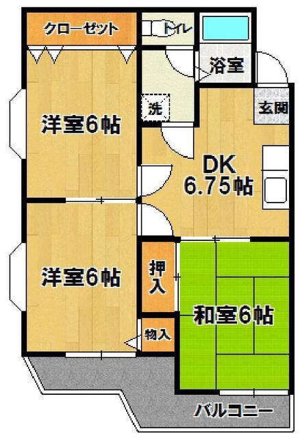 ウッディーライフつくば(3DK/2階)の間取り写真