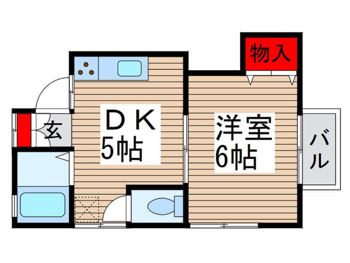 ハイツサンレイク(1DK/2階)の間取り写真
