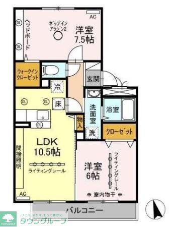 リビングタウン三ッ木C(2LDK/1階)の間取り写真