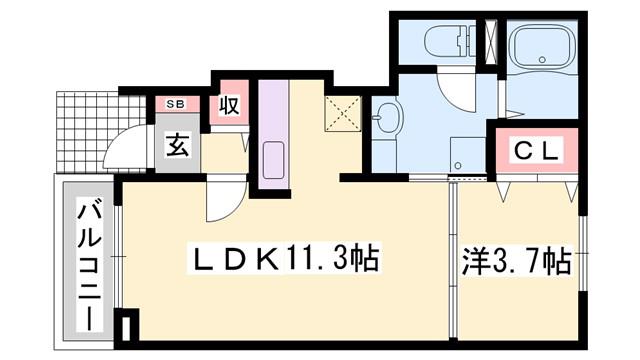 ブルースカイ(1LDK/1階)の間取り写真