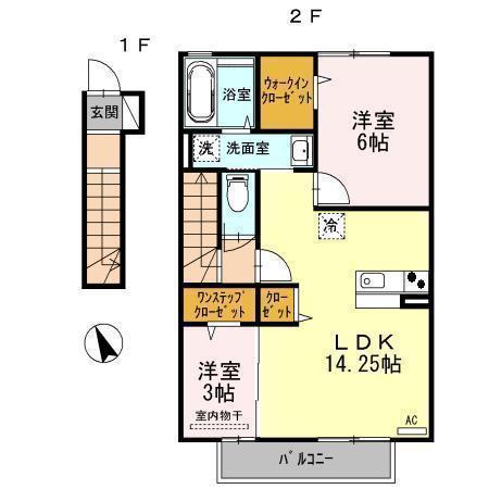 ディアコート合川A棟(2LDK/2階)の間取り写真