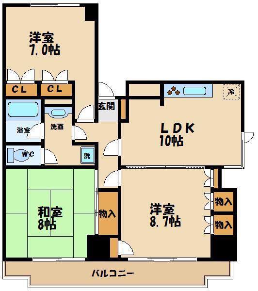 ベルエア調布(3LDK/4階)の間取り写真