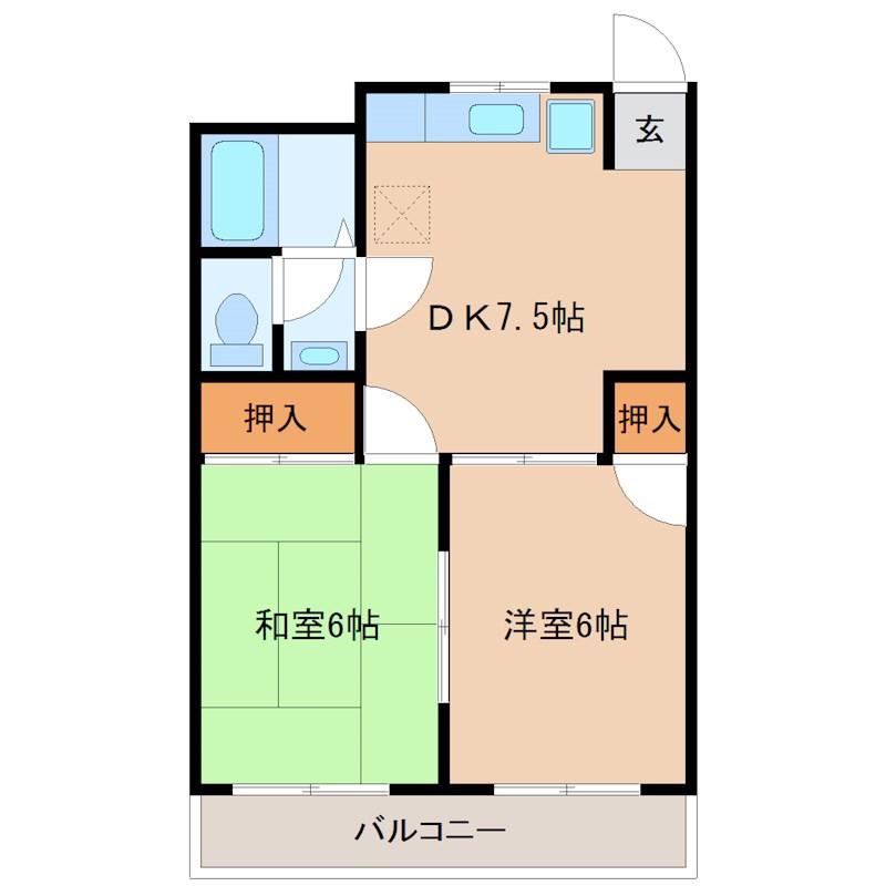 第二紫峰(2DK/1階)の間取り写真
