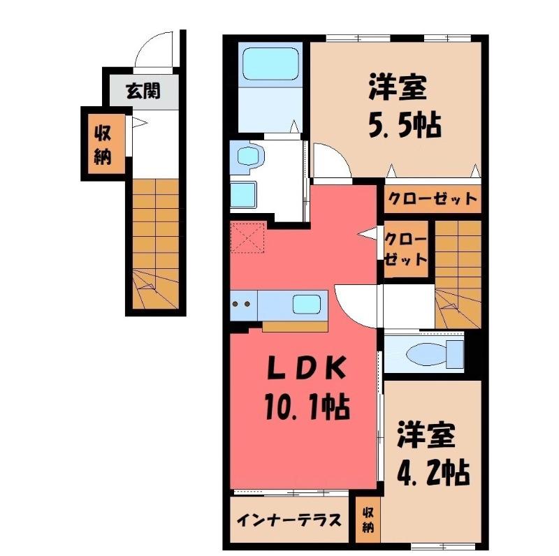 羽生市南4丁目スターテラス II(2LDK/2階)の間取り写真