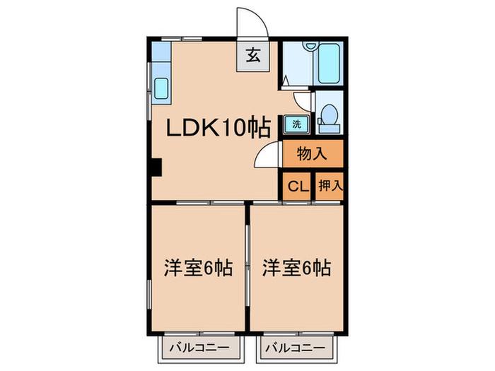 ジュネス橘(2LDK/3階)の間取り写真