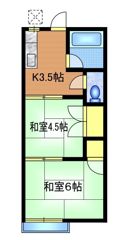陽光ハウス(2K/1階)の間取り写真