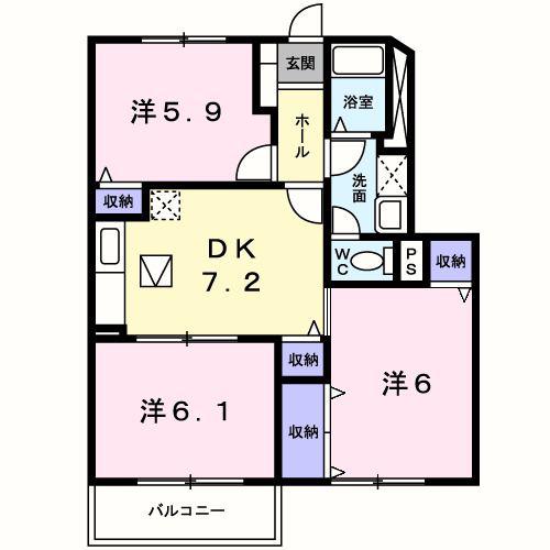 ベルフィオーレ(3DK/1階)の間取り写真
