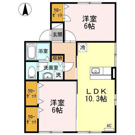 シルキーハウス B(2LDK/1階)の間取り写真