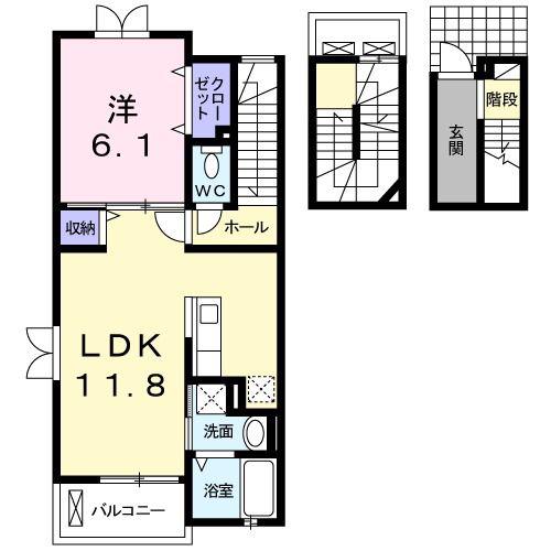 グラース(1LDK/3階)の間取り写真