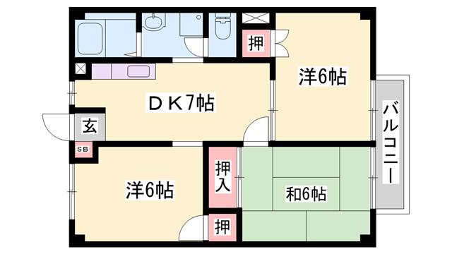 サンクス(3DK/2階)の間取り写真