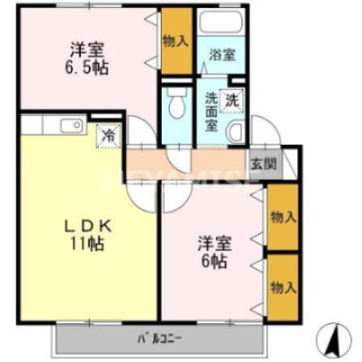 メルベーユ富の原B(2LDK/1階)の間取り写真