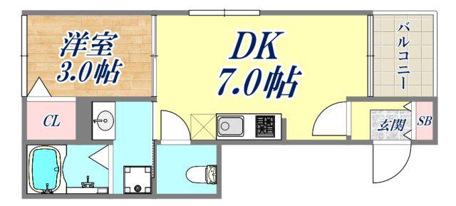 ハーモニーテラス御幣島2(1LDK/3階)の間取り写真