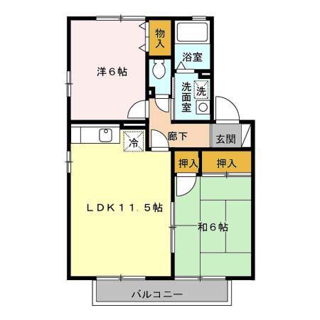 グレープヒルズ羽犬塚I A棟(2LDK/2階)の間取り写真