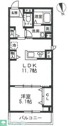 鹿沼台1丁目PJ(1LDK/4階)の間取り写真