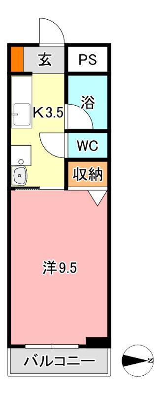 オーランド富田町(1K/6階)の間取り写真