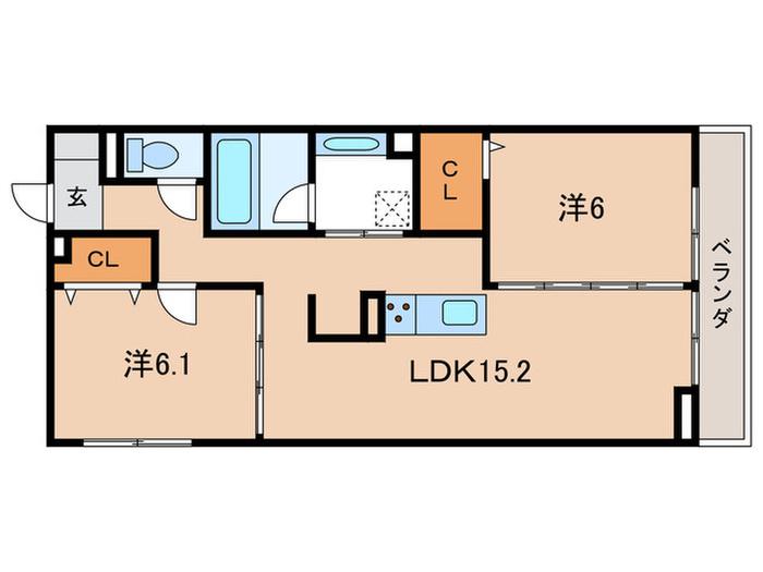 GRAND D-ROOM平芝(2LDK/2階)の間取り写真