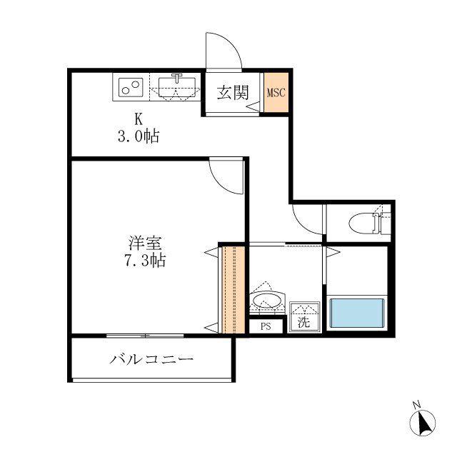 二元 SQUARE(1K/2階)の間取り写真