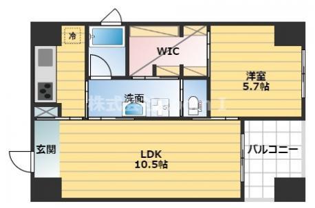 ルクレ堺筋本町レジデンス(1LDK/12階)の間取り写真
