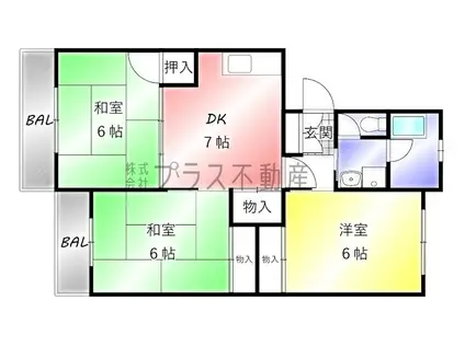 伊川道コーポ(3DK/3階)の間取り写真
