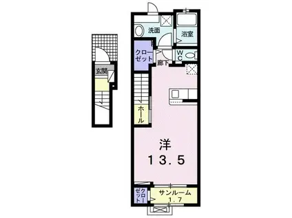 プラシード・カーサ B(ワンルーム/2階)の間取り写真