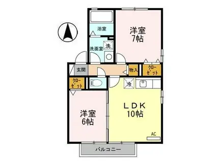 リビングタウン飯田 D棟(2LDK/2階)の間取り写真