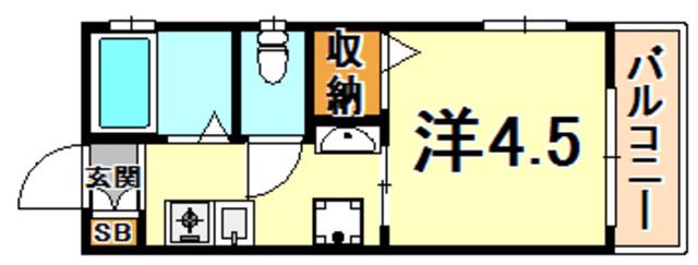 烏帽子ハイツ六甲(1K/1階)の間取り写真