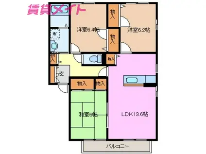 サンポート松寺E棟(3LDK/1階)の間取り写真