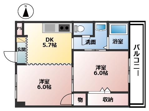 コーポラス西春(2DK/2階)の間取り写真