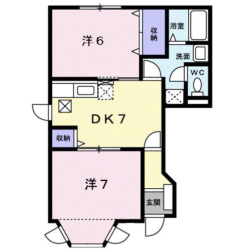ウィスタリア(2DK/1階)の間取り写真